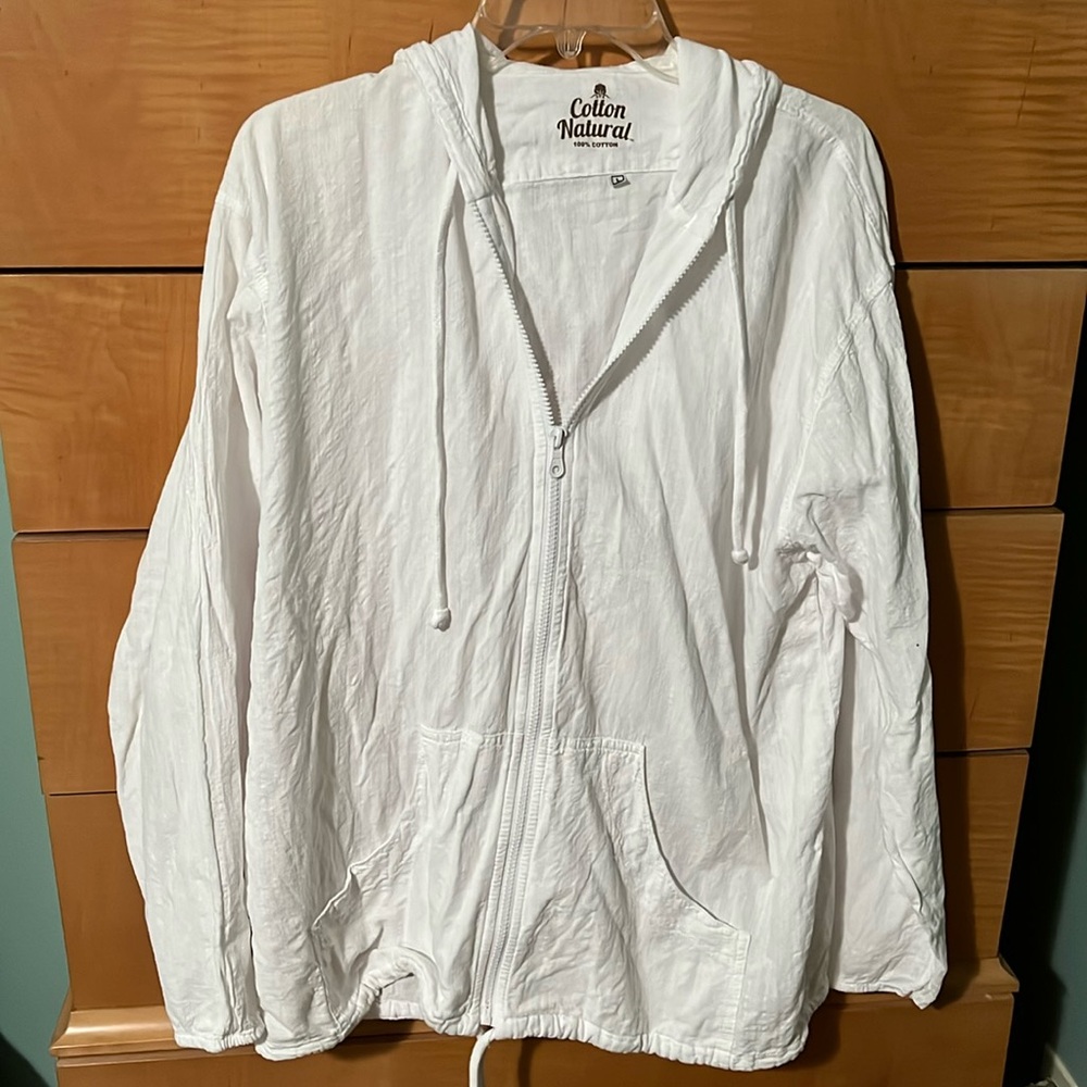 Beach Boat Cover Up Hoodie Zipper Light Jacket Size Large by Cotton Natural